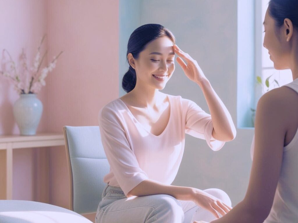 Séance d’EFT illustrant les bienfaits validés par les neurosciences, une méthode associant stimulation des points d’acupression et psychologie.