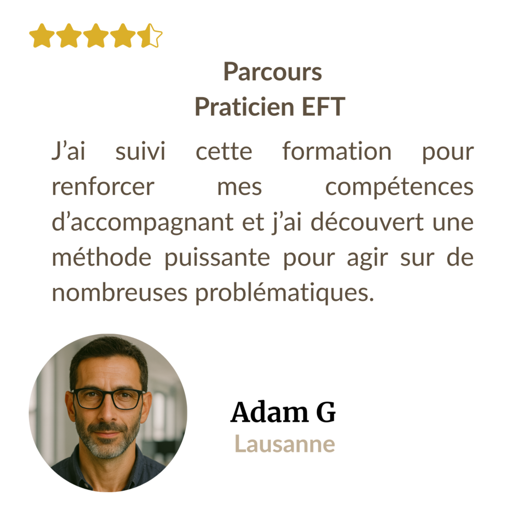 Témoignage d’un élève Well-Planify sur la formation Praticien EFT : il a renforcé ses compétences d’accompagnant et découvert une méthode efficace pour agir sur de nombreuses problématiques.
