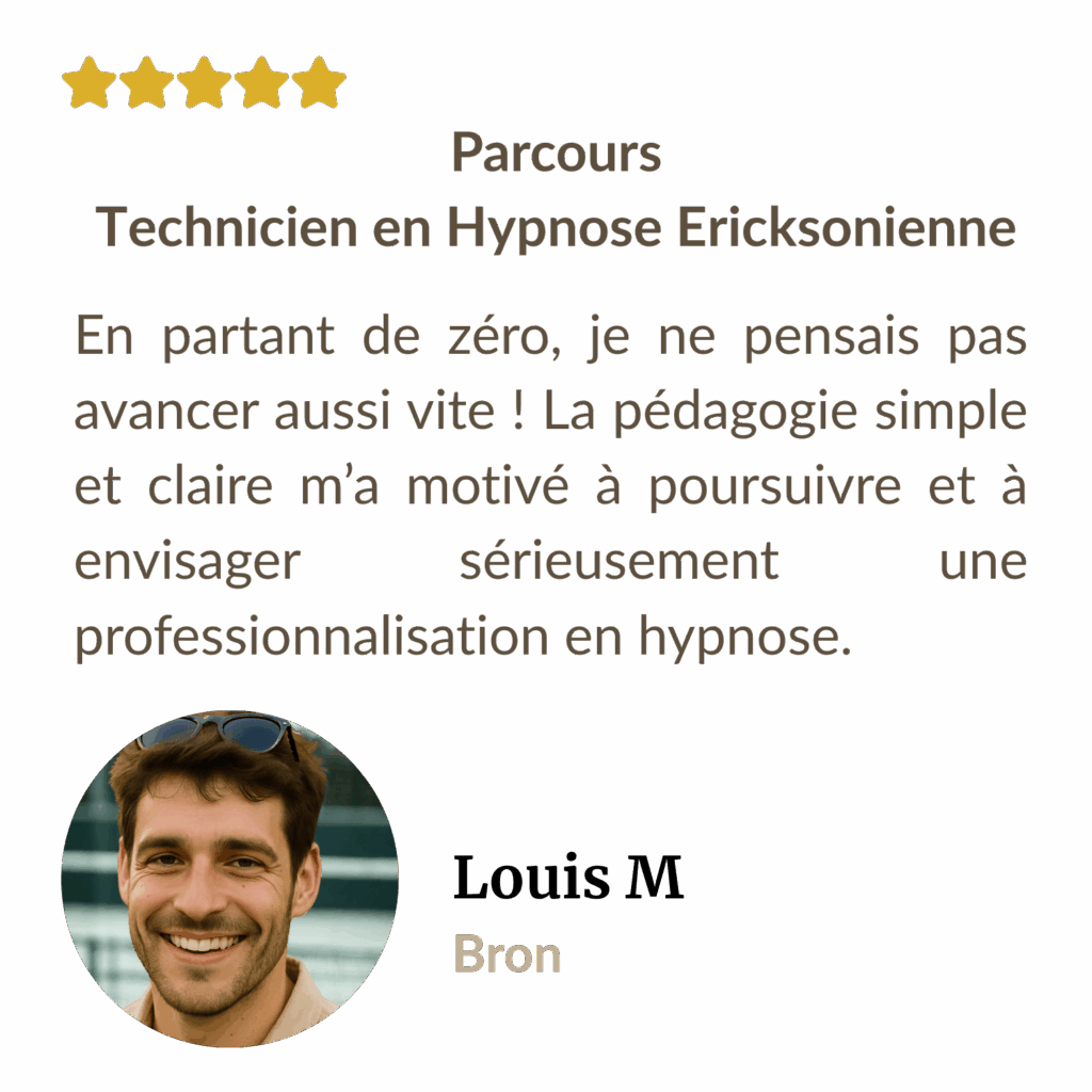 Témoignage de Louis M, élève Well-Planify à Bron. Parti de zéro, il a progressé rapidement grâce à une pédagogie claire et motivante, et envisage désormais une professionnalisation en hypnose.