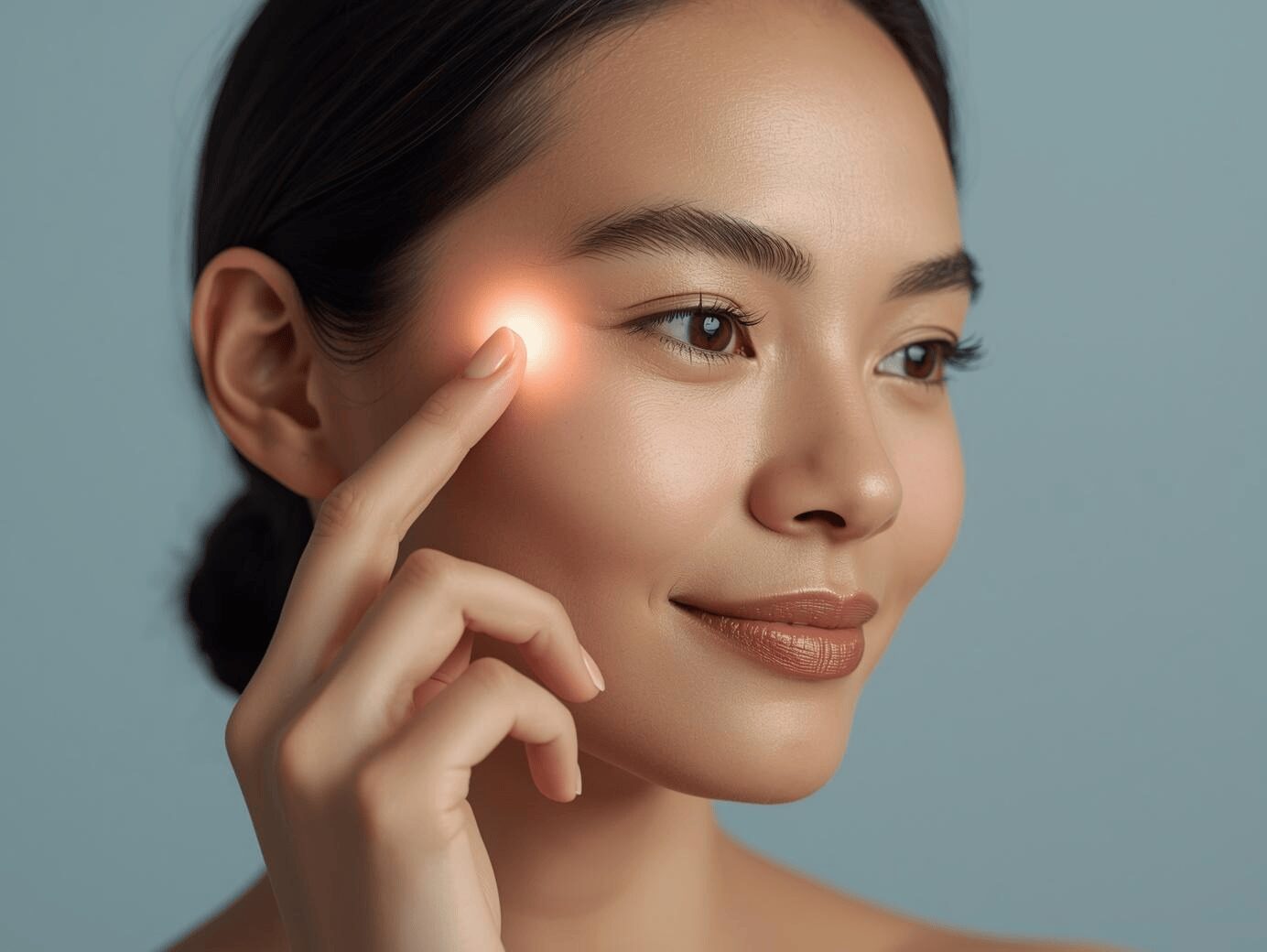 Femme pratiquant l’EFT en tapotant sous l’œil pour renforcer son estime de soi et retrouver confiance en elle