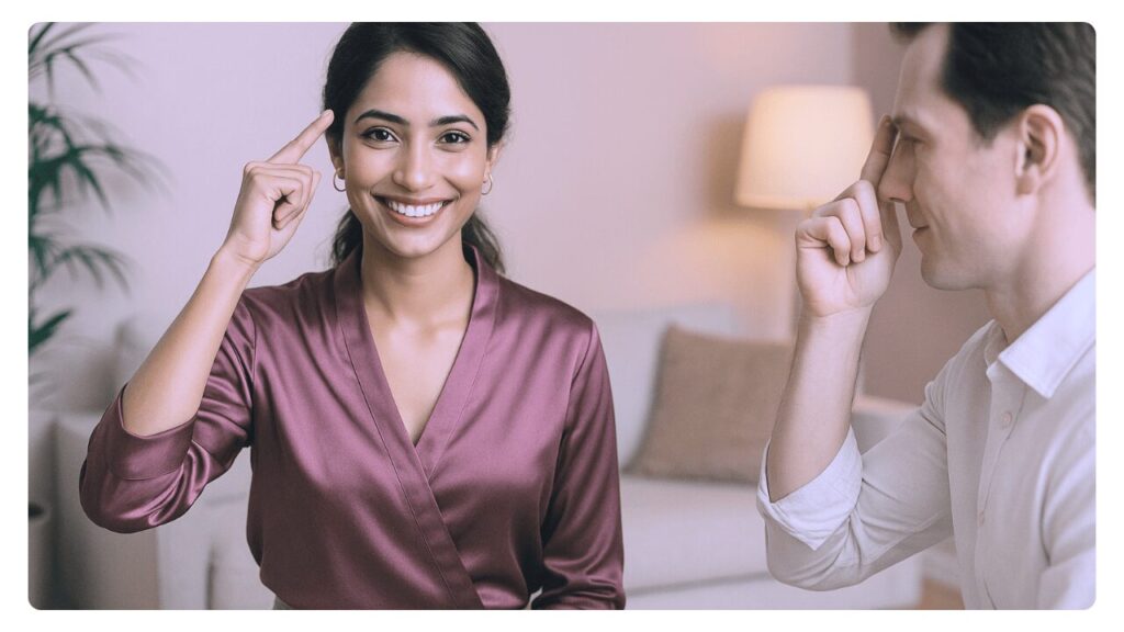 Deux personnes pratiquant un exercice d’EFT, une méthode psycho-énergétique de libération émotionnelle.