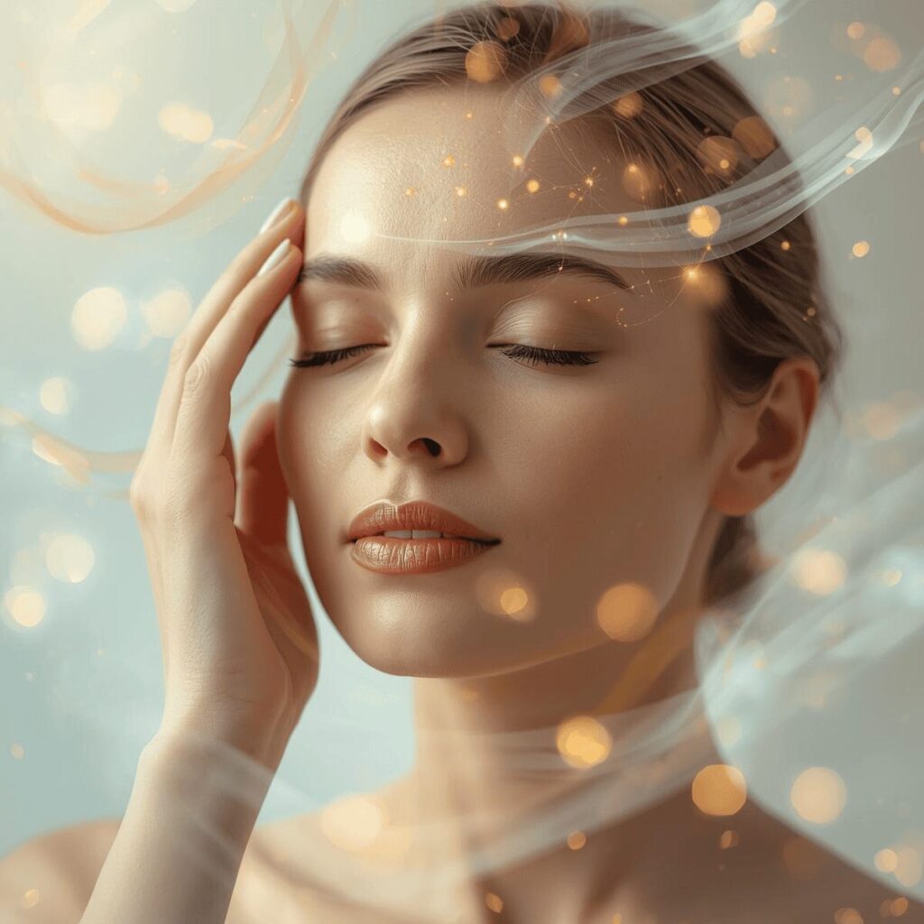 femme pratiquant l’EFT en tapotant des points sur le visage dans une formation EFT en ligne certifiante pour libérer les émotions