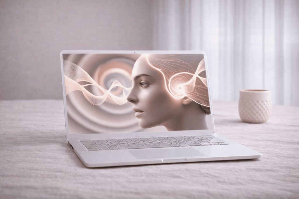 Illustration d’une formation en hypnose ericksonienne et formation EFT en ligne avec représentation des processus mentaux et émotionnels