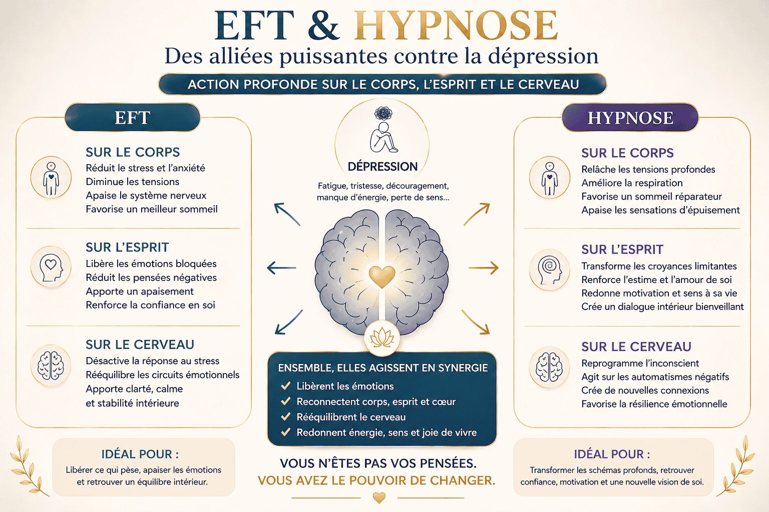 EFT et hypnose bienfaits sur la dépression schéma explicatif cerveau émotions corps