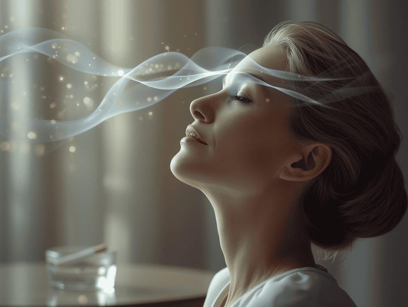 Femme en état d'hypnose profonde illustrant les techniques d'hypnose pour arrêter de fumer et accompagner le sevrage tabagique.