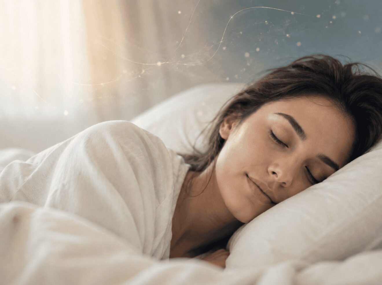 Jeune femme dormant paisiblement illustrant un sommeil réparateur. Image de l'article Well Planify expliquant les causes de l'insomnie, le rôle du stress chronique, du cerveau et du système nerveux, ainsi que les approches complémentaires comme l'hypnose Ericksonienne et l'EFT.