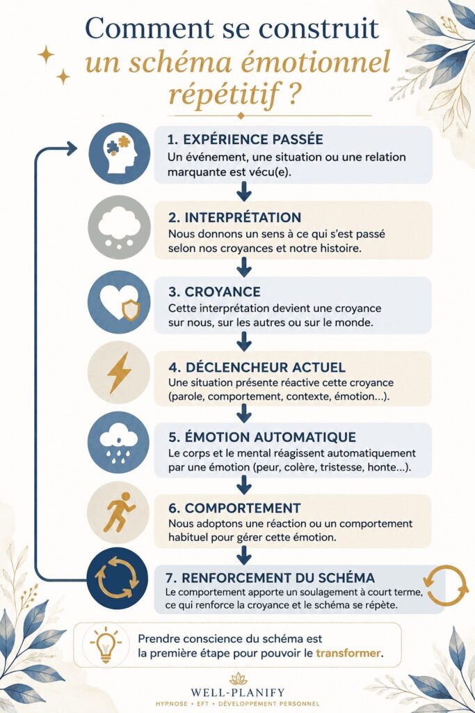Schéma expliquant comment se construit un schéma émotionnel répétitif