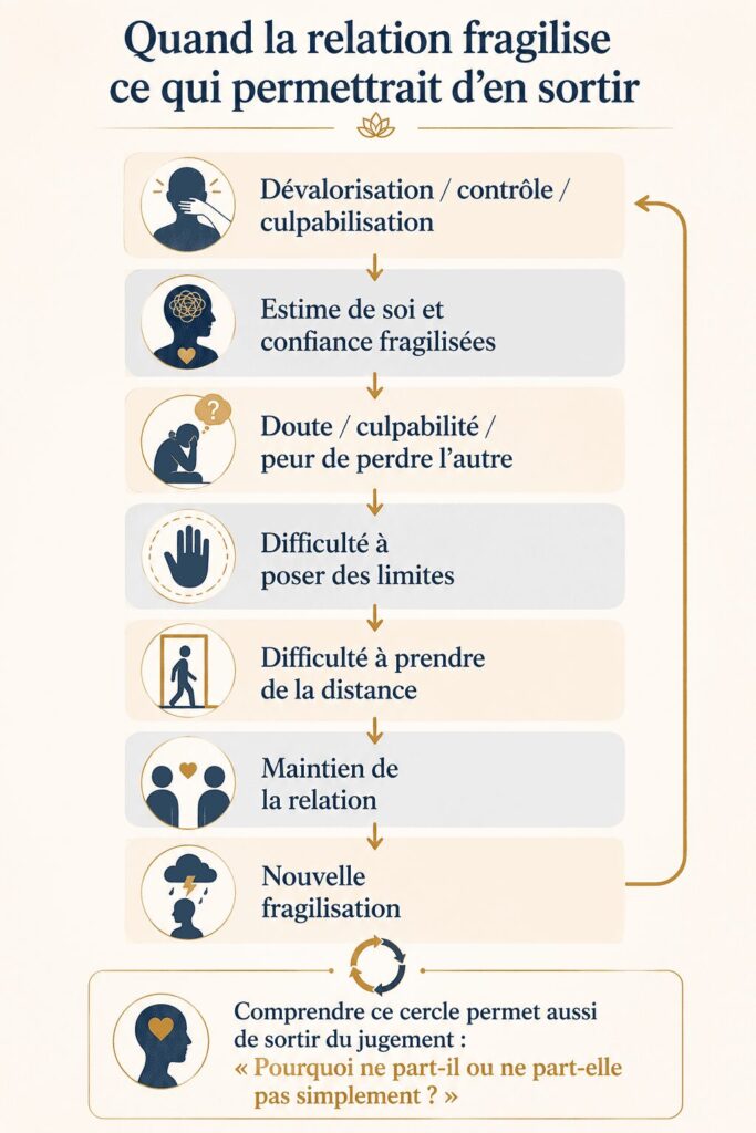 Schéma du cercle qui explique pourquoi il peut être difficile de prendre ses distances avec une relation toxique